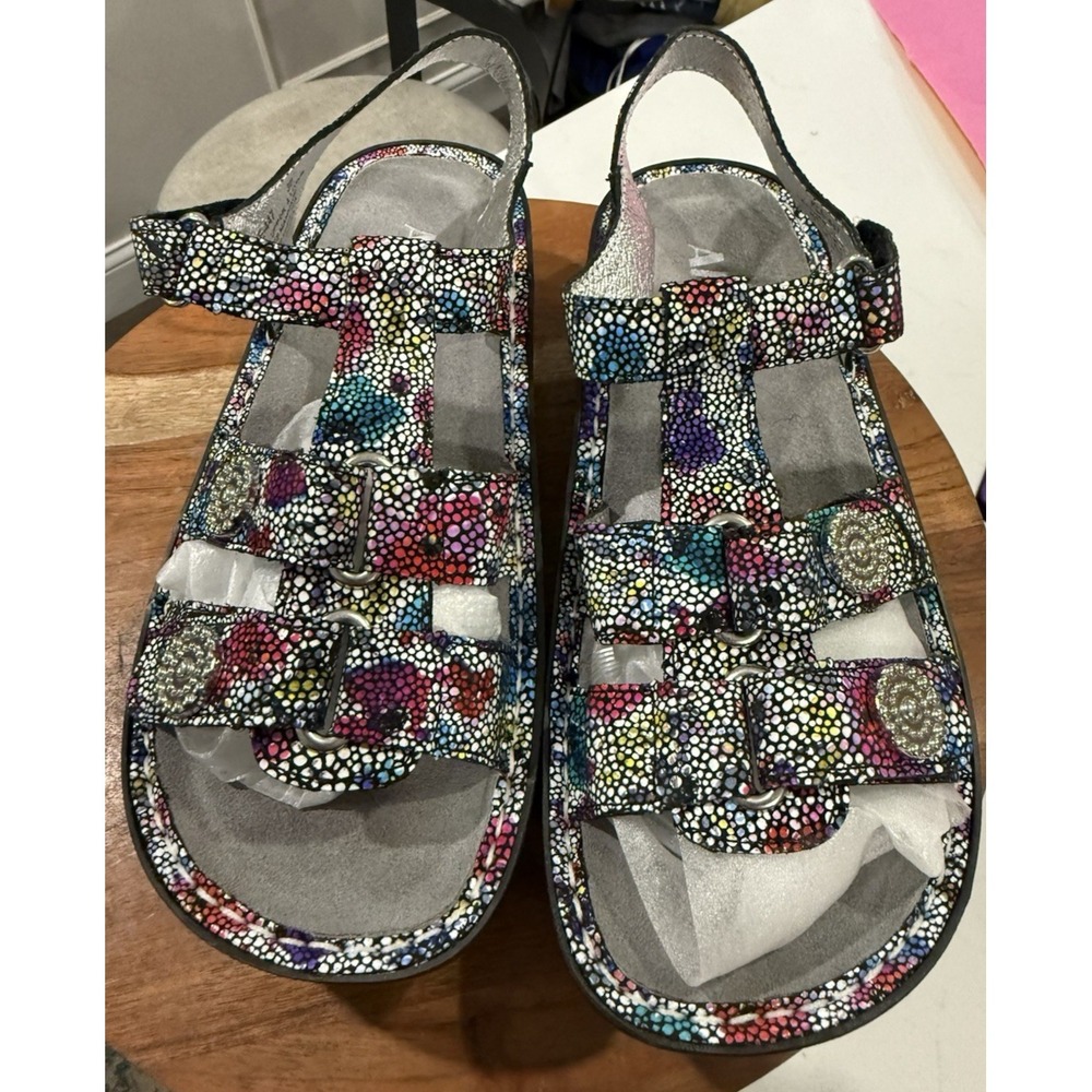 Alegria Kleo Multi Color Mosaic Leather Adjustable Strap Sandals US Size 8 NWOB